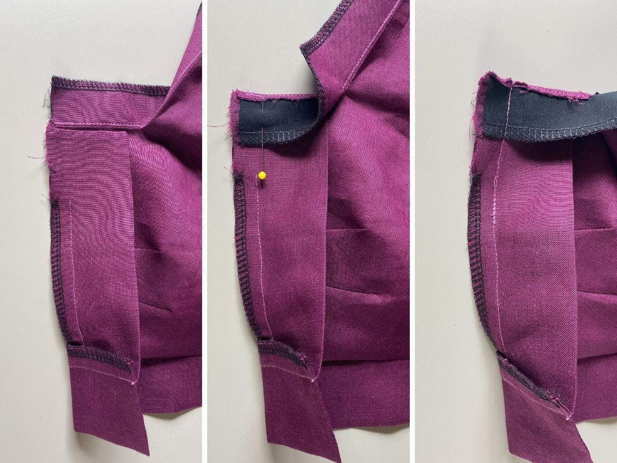 Style Revive Bralette Tutorial showing how to stitch the facing and placket band together