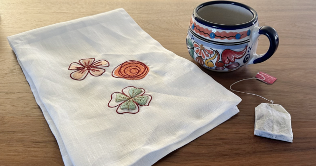 Custom Embroidered Tea Towel with Mitered Corners