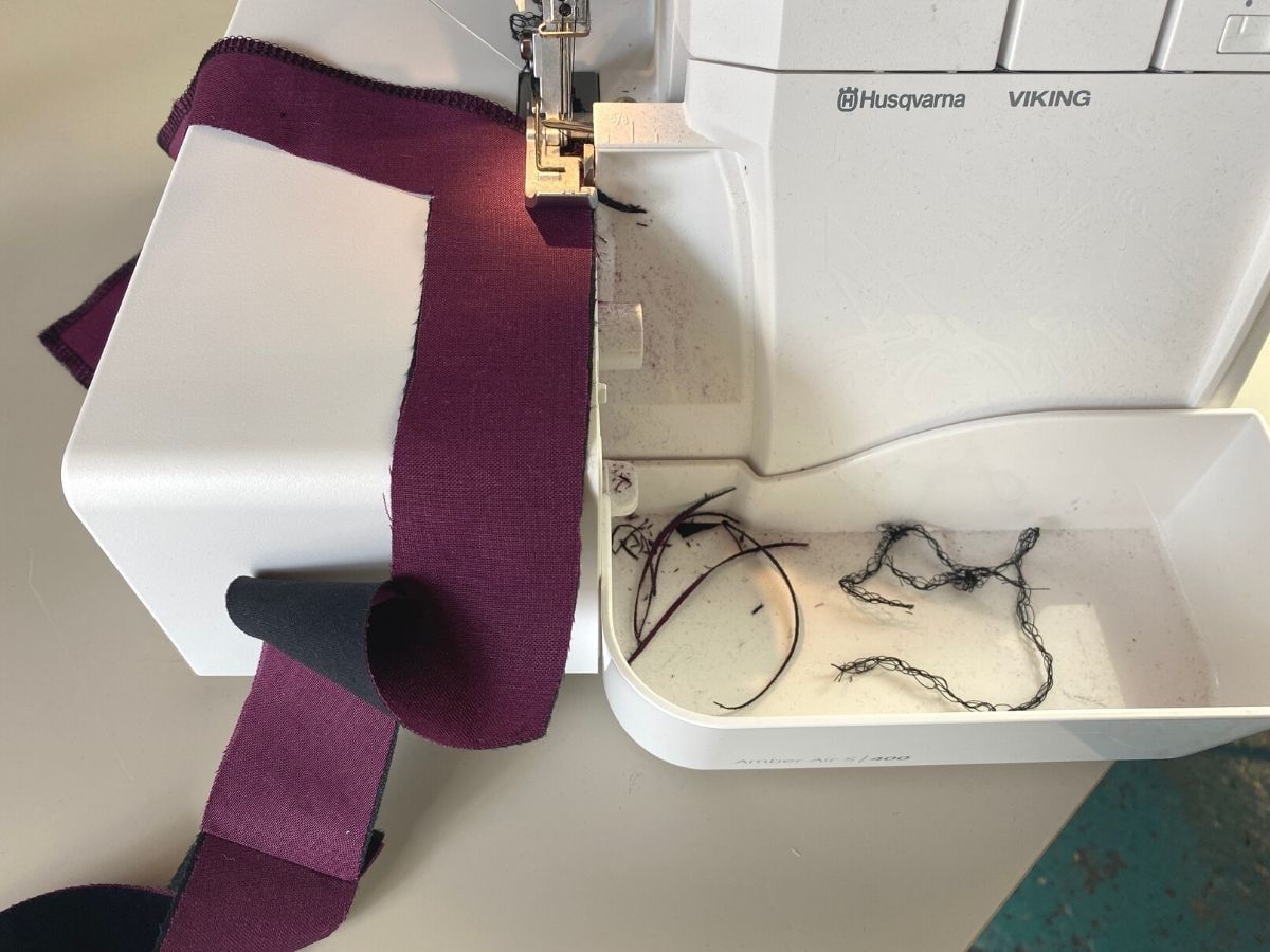 Style Revive Bralette Tutorial showing finishing the outer edges of the facing with a serger