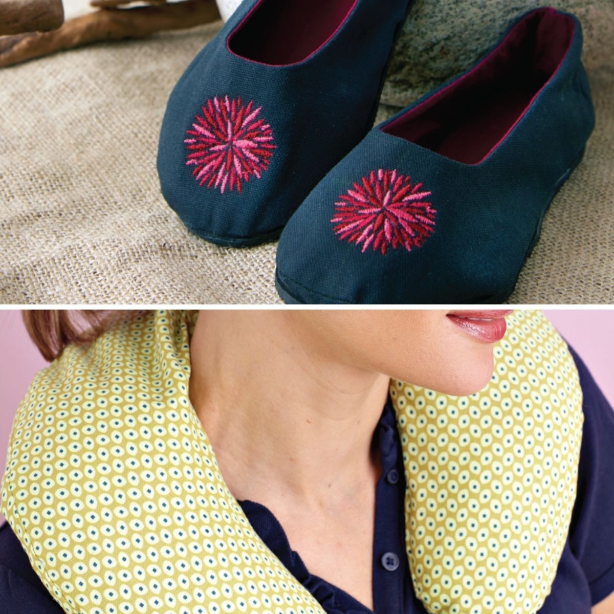 Sew up some slippers and a neck pillow for comfy travels.