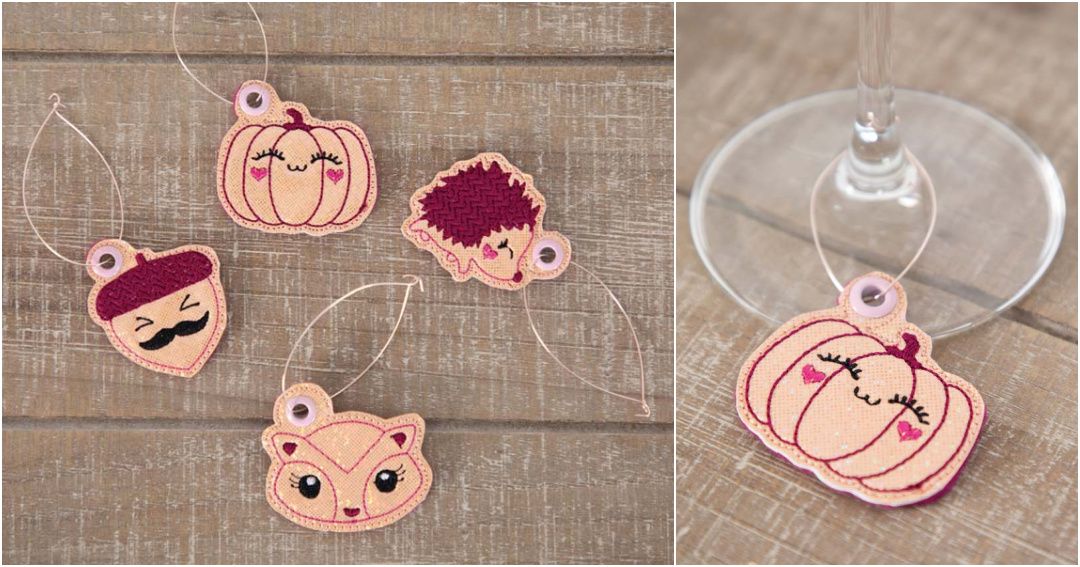 Fall Felties charms machine embroidered in-the-hoop