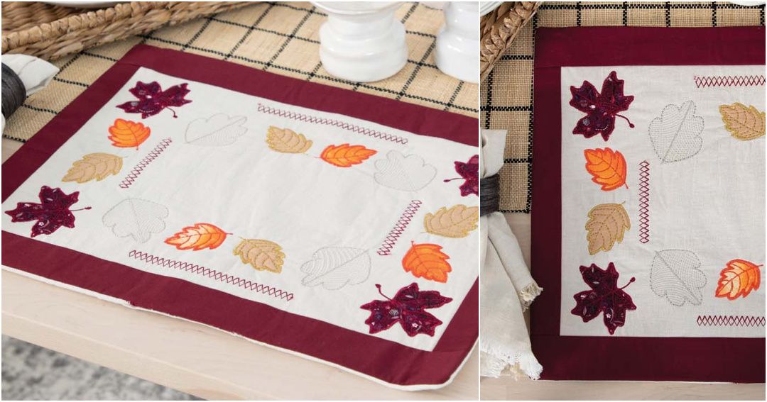 Feast of Leaves machine embroidered placemat