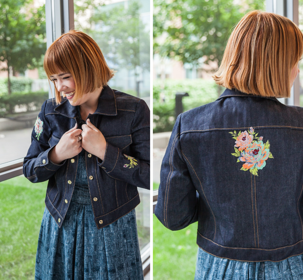 Denim jacket with machine embroidery