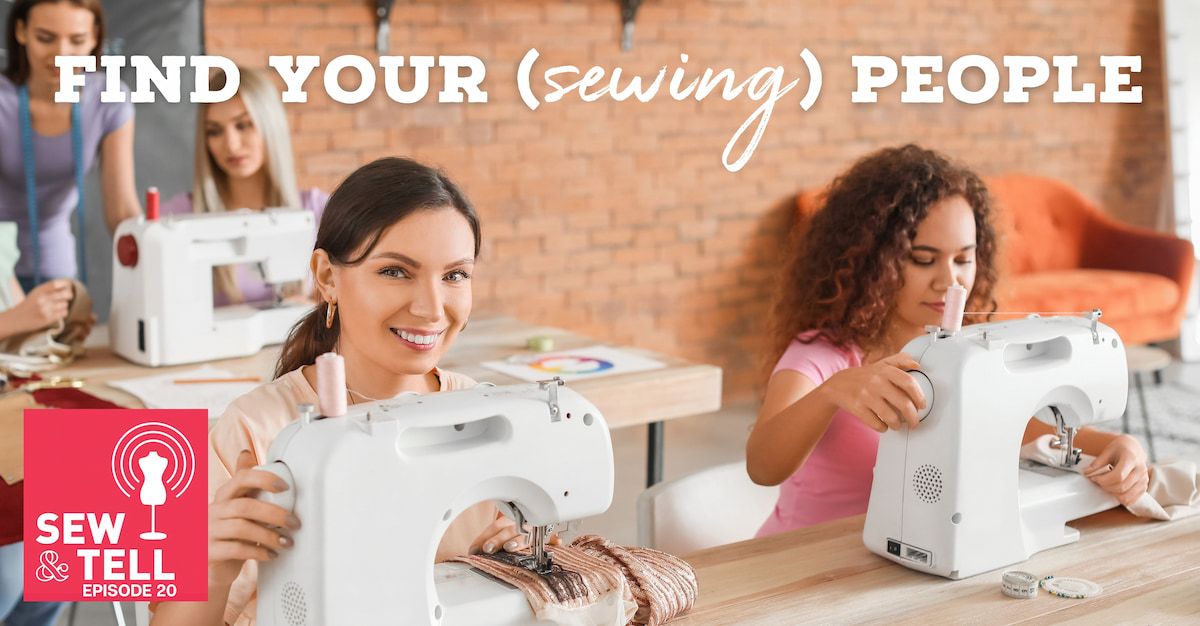 Podcast banner featuring a sewing class.