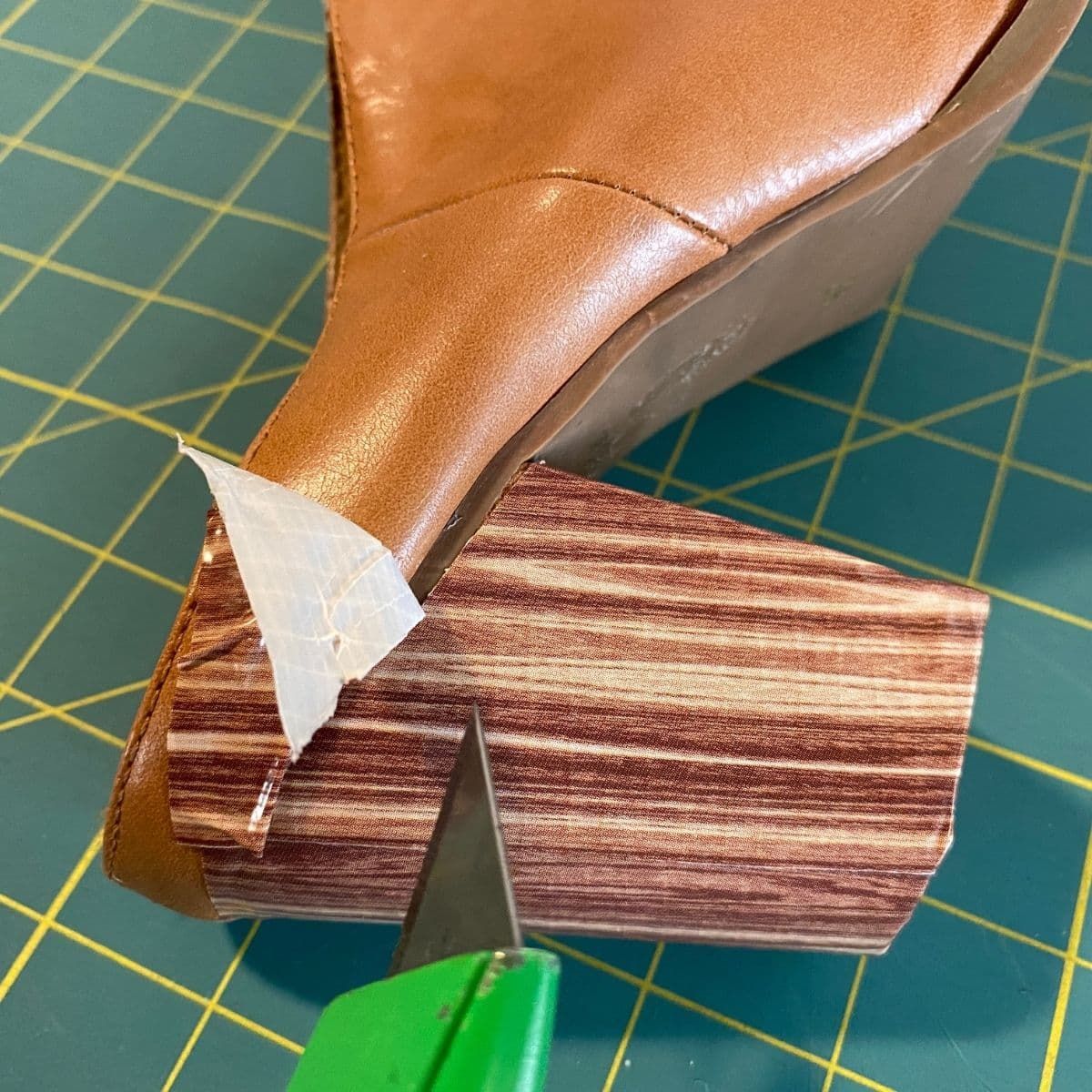 Repairing damaged shoes with wood tape, step 4