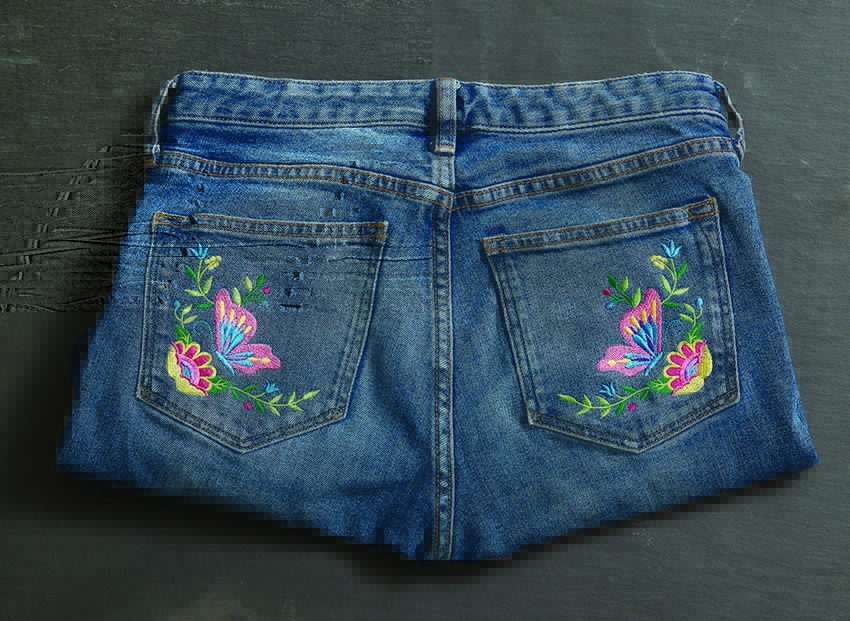 back pocket embroidered jeans